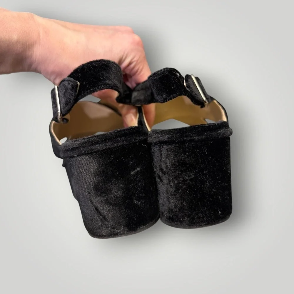 Theory Black Velvet Platform Wedge Slingback Sandals Made in‎ Italy Size 40.5
